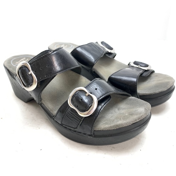 Dansko Shoes - DANSKO Black Leather Sandals Slides Wedges sz 38